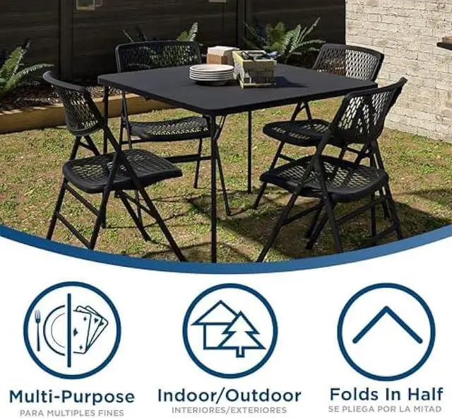 Alt view image 4 of 5 - Cosco XL 38.5 Resin Fold-in-Half Card Table, Black, Wheelchair Accessible, Lightweight, Pinch-Free Locking System