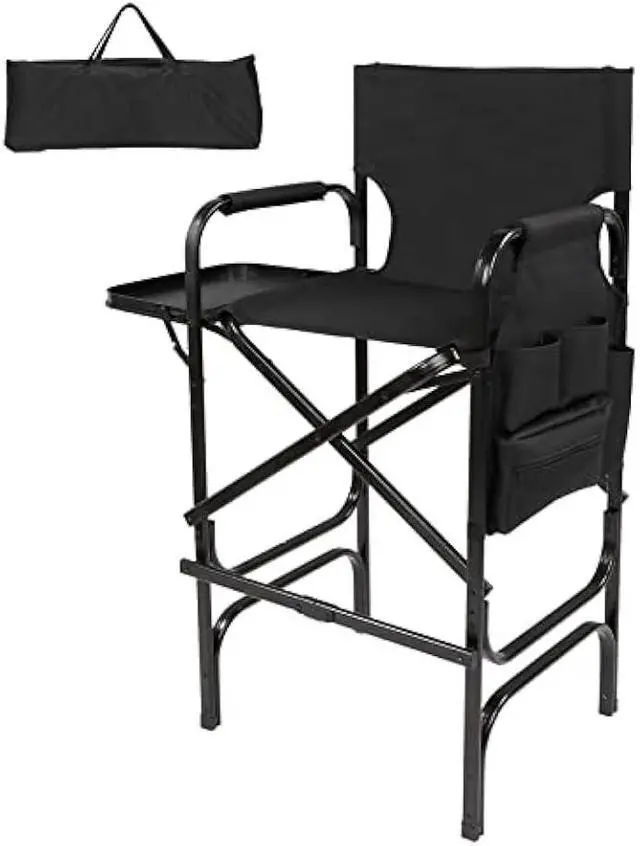 Main image of mefeir 30 Tall Directors Chair Black Folding with Side Table Storage Bag,Portable Makeup Artist Bar Height, Aluminum Frame 300 lbs Capacity, 19.2 D x 23.6 W x 45.6 H