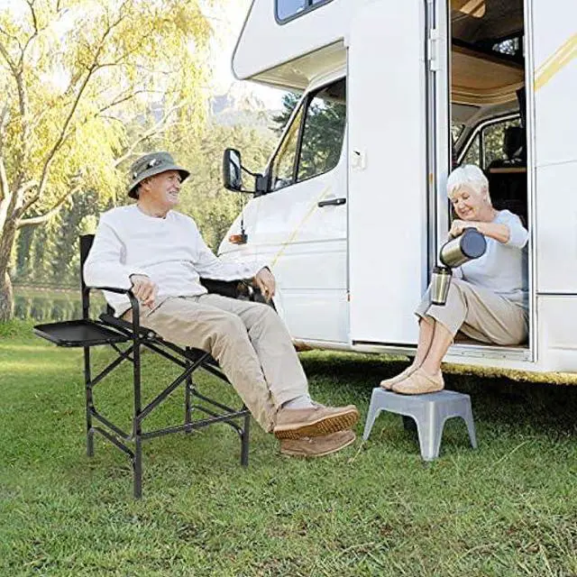 Alt view image 2 of 5 - mefeir 30 Tall Directors Chair Black Folding with Side Table Storage Bag,Portable Makeup Artist Bar Height, Aluminum Frame 300 lbs Capacity, 19.2 D x 23.6 W x 45.6 H