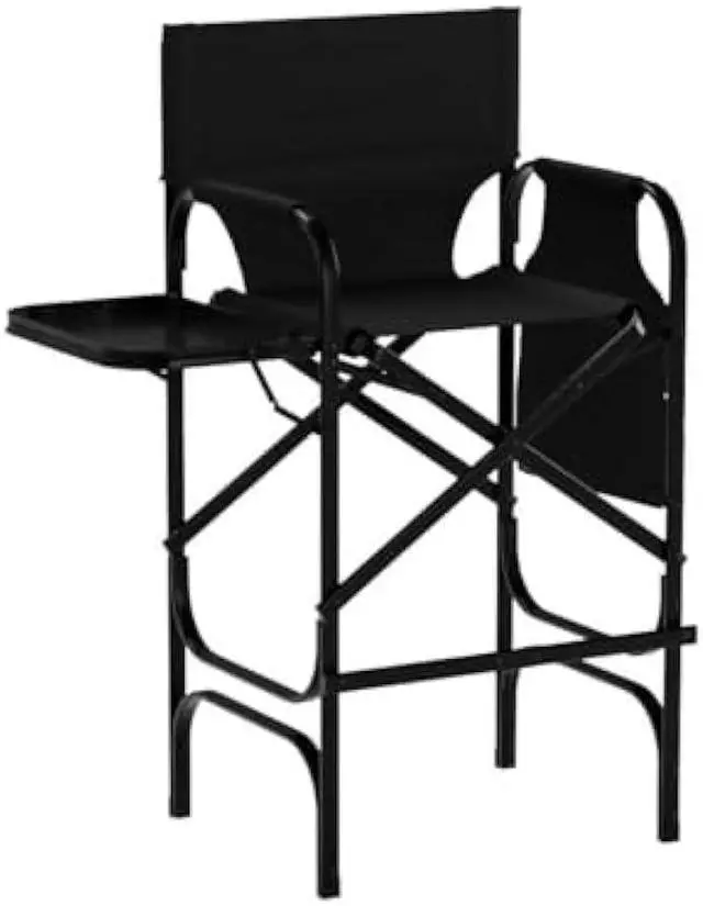 Alt view image 5 of 5 - mefeir 30 Tall Directors Chair Black Folding with Side Table Storage Bag,Portable Makeup Artist Bar Height, Aluminum Frame 300 lbs Capacity, 19.2 D x 23.6 W x 45.6 H