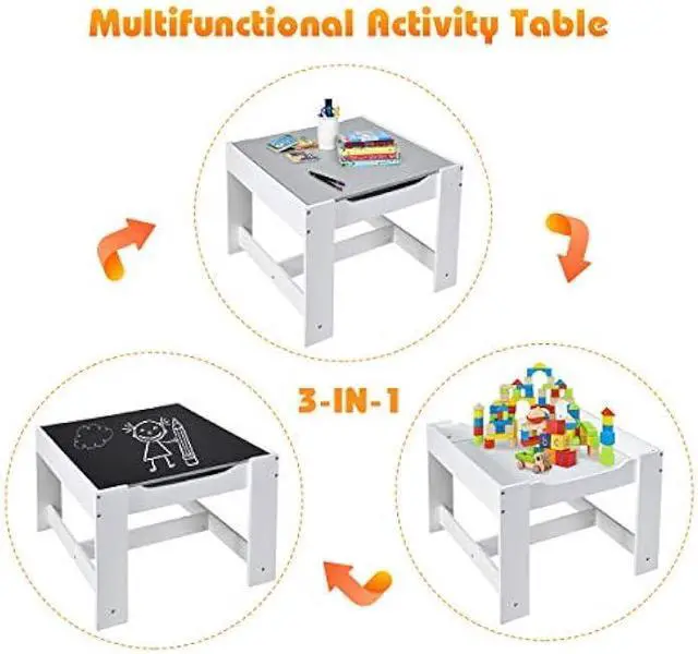 Alt view image 4 of 5 - Costzon Kids Table and Chair Set, 3 in 1 Wooden Activity Table with Storage Drawer, Detachable Tabletop for Children Drawing Reading Art Craft, Playroom, Nursery, Toddler Table and Chair Set, Gray