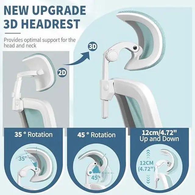 Alt view image 3 of 5 - FelixKing Ergonomic Office Chair, Headrest Desk Chair Office Chair with Adjustable Lumbar Support, Home Office Swivel Task Chair with High Back and Armrest, Adjustable Height Gaming Chair(Light Blue)