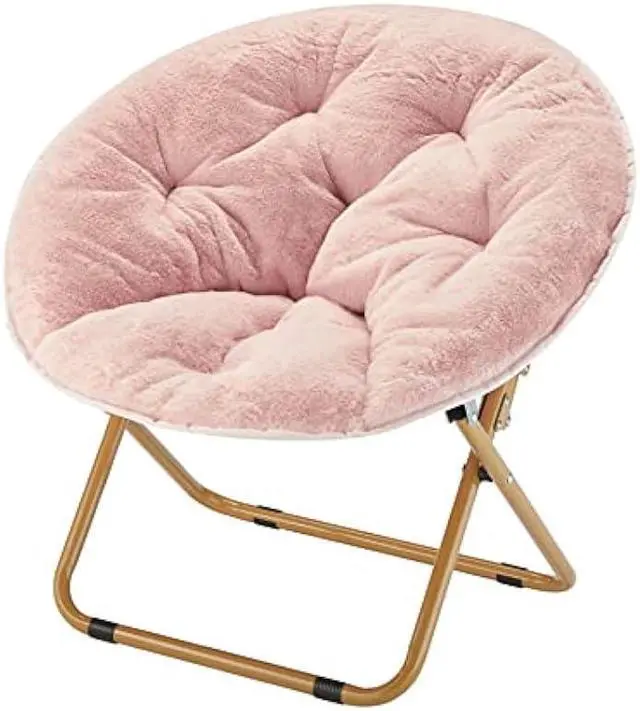 Main image of Heritage Kids Folding Faux Fur Blush with Gold Base 23 Kids Saucer Chair