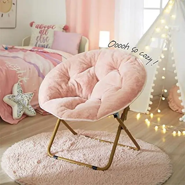 Alt view image 2 of 7 - Heritage Kids Folding Faux Fur Blush with Gold Base 23 Kids Saucer Chair