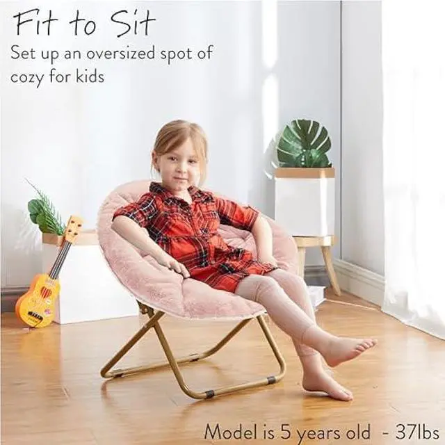 Alt view image 5 of 7 - Heritage Kids Folding Faux Fur Blush with Gold Base 23 Kids Saucer Chair