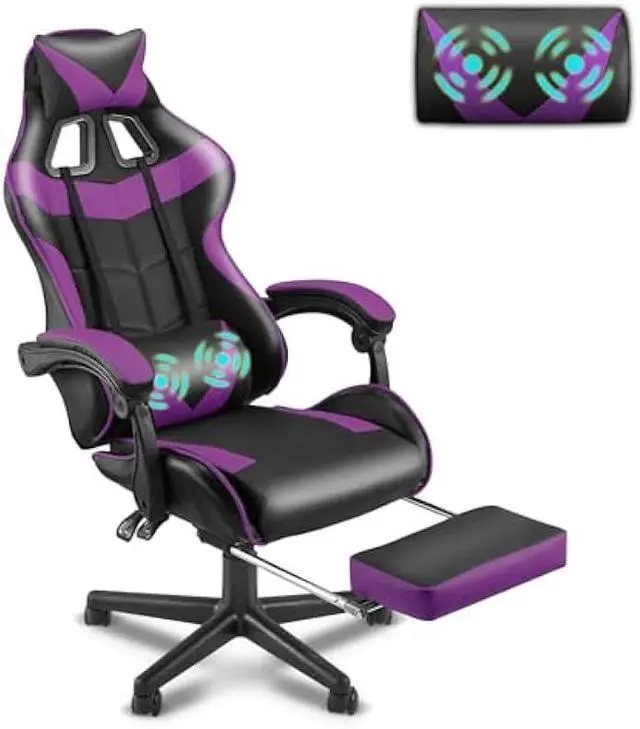 Main image of Soontrans Purple Gaming Chair with Footrest, Ergonomic Gamer Chair, Video Game Chairs with Adjustable Headrest, Removable Lumbar Support Office Chair, Game Chairs for Adults Teens(Purple)
