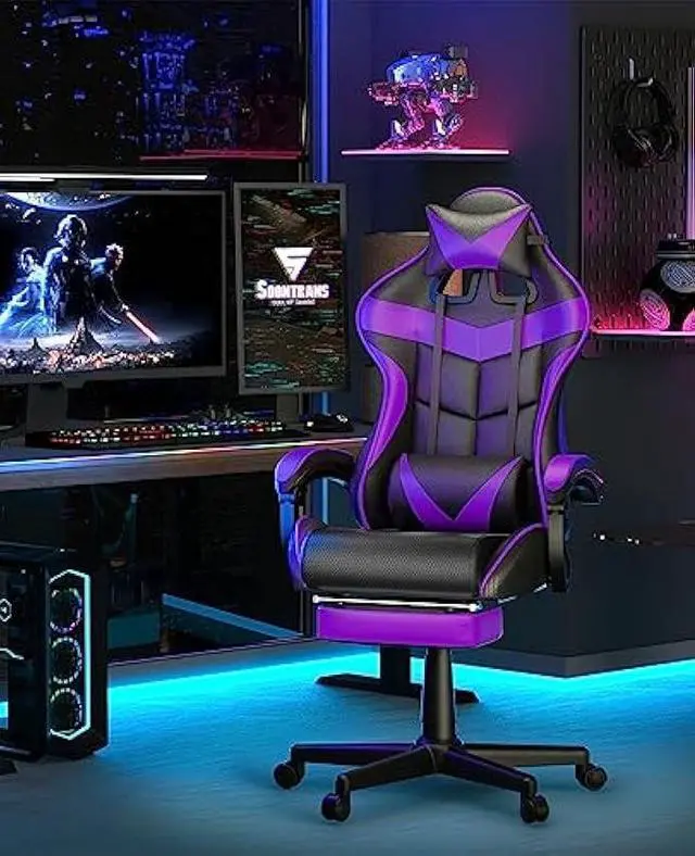 Alt view image 2 of 5 - Soontrans Purple Gaming Chair with Footrest, Ergonomic Gamer Chair, Video Game Chairs with Adjustable Headrest, Removable Lumbar Support Office Chair, Game Chairs for Adults Teens(Purple)
