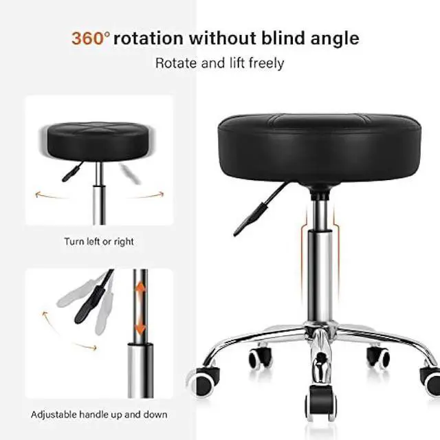 Alt view image 3 of 4 - KKTONER Round Rolling Stool PU Leather Height Adjustable Swivel Drafting Work SPA Medical Salon Stools Chair with Wheels Black