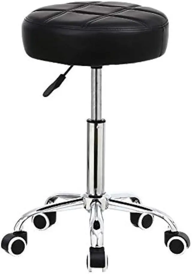 Main image of KKTONER Round Rolling Stool PU Leather Height Adjustable Swivel Drafting Work SPA Medical Salon Stools Chair with Wheels Black