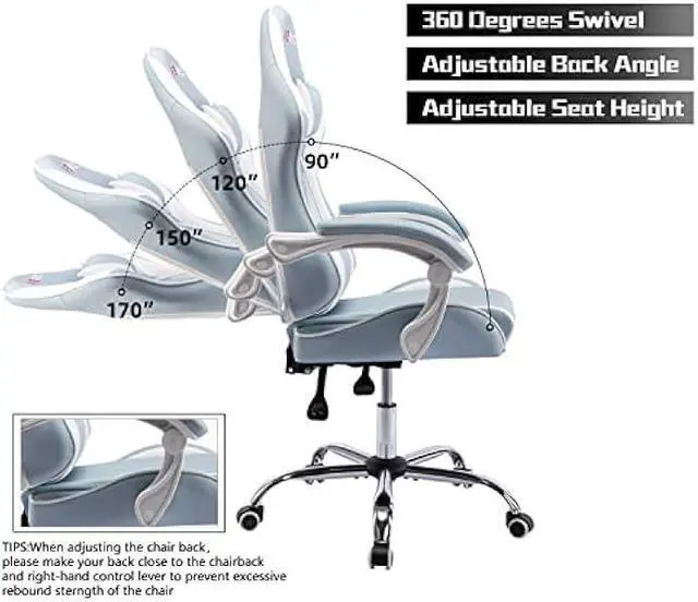 Alt view image 4 of 7 - ALEAVIC Gaming Chair for Adults, High Back Ergonomic Computer Gaming Chair with Headrest and Lumbar Support, Blue