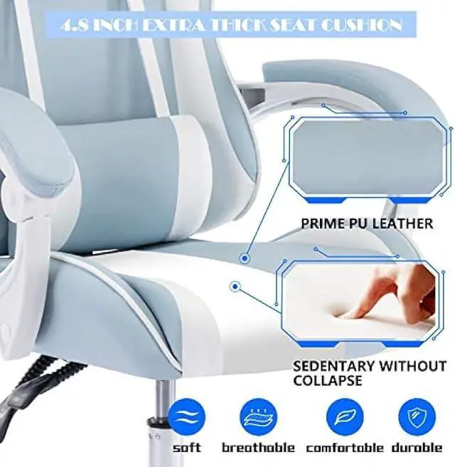 Alt view image 3 of 7 - ALEAVIC Gaming Chair for Adults, High Back Ergonomic Computer Gaming Chair with Headrest and Lumbar Support, Blue