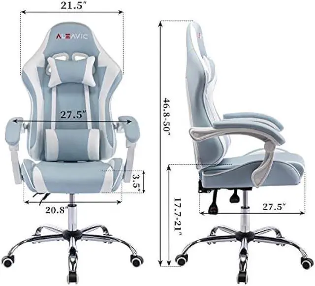 Alt view image 2 of 7 - ALEAVIC Gaming Chair for Adults, High Back Ergonomic Computer Gaming Chair with Headrest and Lumbar Support, Blue