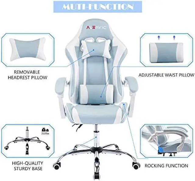 Alt view image 5 of 7 - ALEAVIC Gaming Chair for Adults, High Back Ergonomic Computer Gaming Chair with Headrest and Lumbar Support, Blue