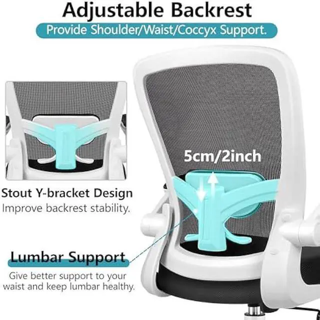 Alt view image 5 of 5 - FelixKing Office Chair, Ergonomic Desk Chair Breathable Mesh Chairs Adjustable High Back Lumbar Support Flip-up Armrests, Executive Rolling Swivel Comfy Computer Chairs Home Office White