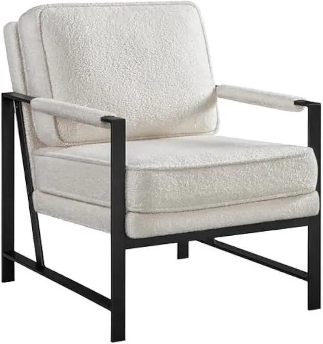 Main image of Yaheetech Teddy Boucle Fabric Armchair, Retro Leisure Accent Chair with Extra Soft Padded and Cushion, Modern Reading Arm Chair with Black Metal Frame for Living Room/Office/Bedroom/Study, Ivory