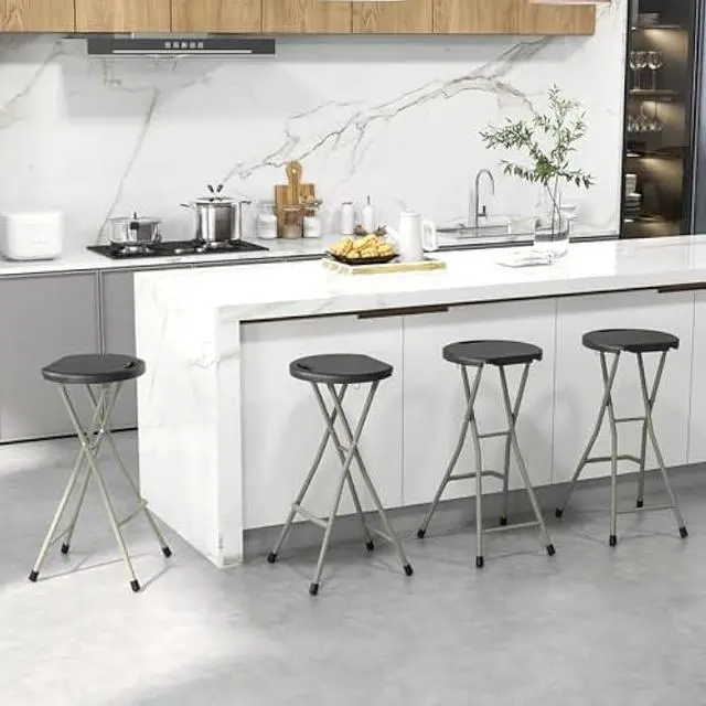 Alt view image 2 of 6 - GYMAX Folding Stool, 28in Portable Collapsible Bar Stool with Handle & Steel Frame, 330lbs Sturdy Foldable Lightweight Metal Chair for Outdoor/Indoor Kitchen Home Bar, Assembly Free (Set of 1, 28inch)