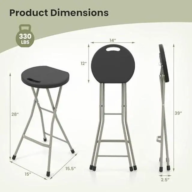 Alt view image 3 of 6 - GYMAX Folding Stool, 28in Portable Collapsible Bar Stool with Handle & Steel Frame, 330lbs Sturdy Foldable Lightweight Metal Chair for Outdoor/Indoor Kitchen Home Bar, Assembly Free (Set of 1, 28inch)