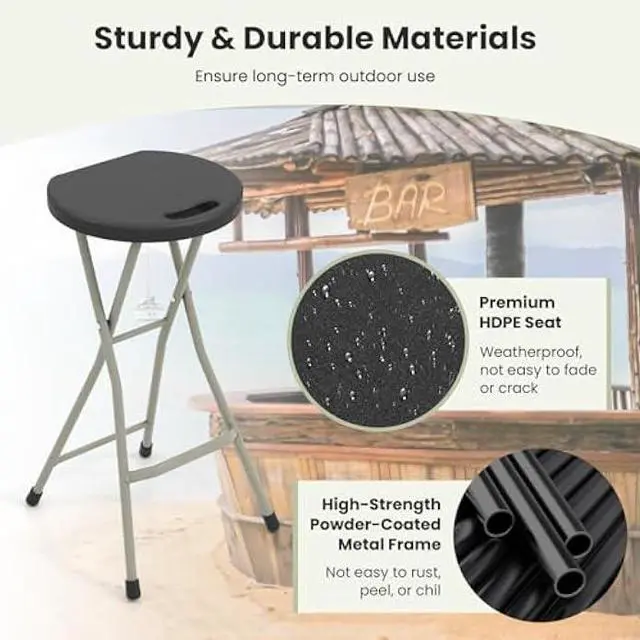 Alt view image 6 of 6 - GYMAX Folding Stool, 28in Portable Collapsible Bar Stool with Handle & Steel Frame, 330lbs Sturdy Foldable Lightweight Metal Chair for Outdoor/Indoor Kitchen Home Bar, Assembly Free (Set of 1, 28inch)
