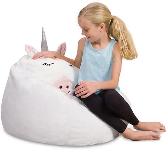 Main image of Posh Creations Cute Soft and Comfy Bean Bag Chair for Kids, Large, Animal - White Unicorn