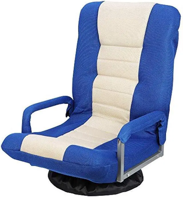 Main image of 360 Degree Swivel Gaming Chair Foldable Floor Sofa Chair for TV Reading Playing Video Games with Lumbar Support, Armrest Handles, Adjustable Backrest, Blue & Beige