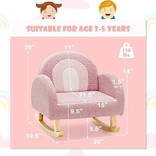 Alt view image 3 of 5 - INFANS Kids Sofa, Toddler Rocking Chair with Solid Wooden Frame, Anti-Tipping Design, Plush Fabric, Children Armchair for Nursery Kindergarten Playroom Preschool, Gift for Boys Girls (Pink)