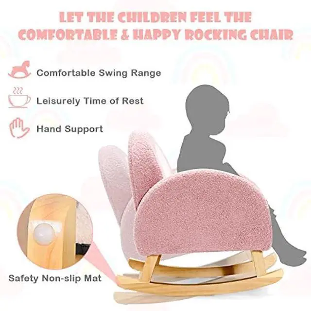 Alt view image 4 of 5 - INFANS Kids Sofa, Toddler Rocking Chair with Solid Wooden Frame, Anti-Tipping Design, Plush Fabric, Children Armchair for Nursery Kindergarten Playroom Preschool, Gift for Boys Girls (Pink)
