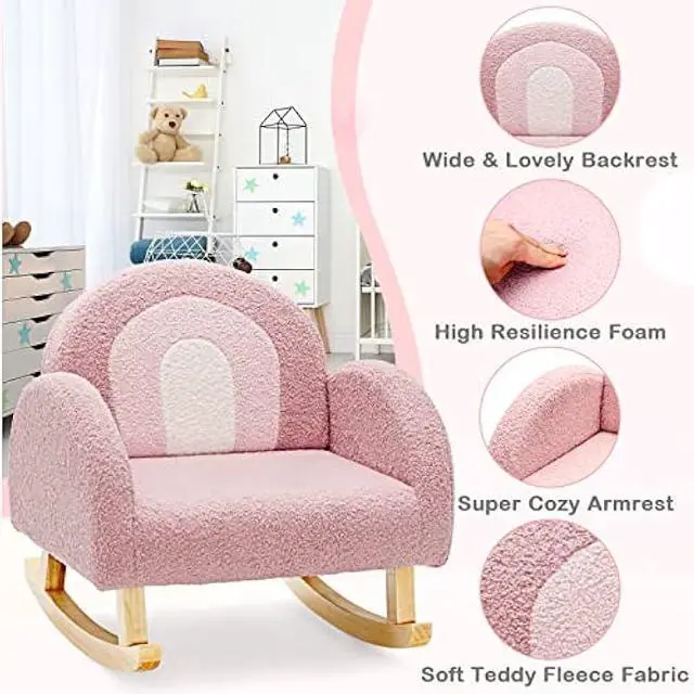 Alt view image 5 of 5 - INFANS Kids Sofa, Toddler Rocking Chair with Solid Wooden Frame, Anti-Tipping Design, Plush Fabric, Children Armchair for Nursery Kindergarten Playroom Preschool, Gift for Boys Girls (Pink)