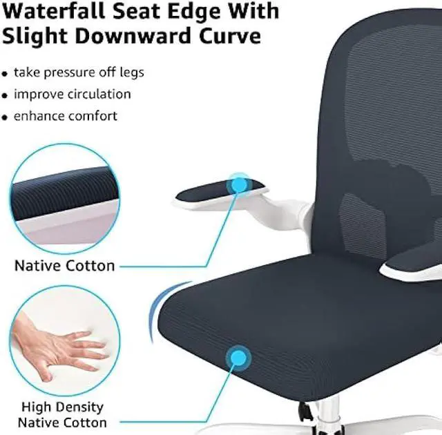Alt view image 2 of 6 - Ergonomic Office Chair, Comfort Swivel Home Office Task Chair, Breathable Mesh Desk Chair, Lumbar Support Computer Chair with Flip-up Arms and Adjustable Height