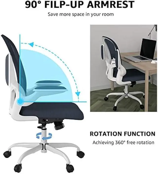 Alt view image 5 of 6 - Ergonomic Office Chair, Comfort Swivel Home Office Task Chair, Breathable Mesh Desk Chair, Lumbar Support Computer Chair with Flip-up Arms and Adjustable Height
