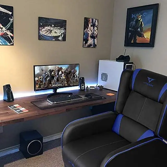 Alt view image 3 of 6 - VITESSE VIT Gaming Recliner Chair Racing Style Single PU Leather Sofa Modern Living Room Recliners Ergonomic Comfortable Home Theater Seating, Blue.