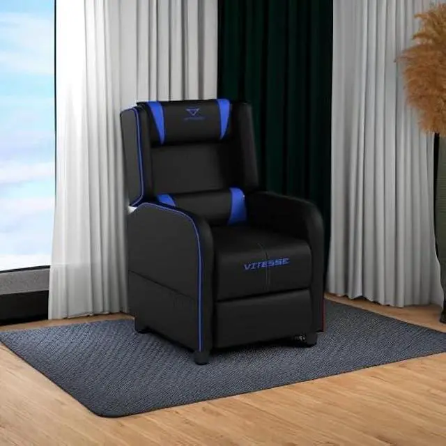 Alt view image 6 of 6 - VITESSE VIT Gaming Recliner Chair Racing Style Single PU Leather Sofa Modern Living Room Recliners Ergonomic Comfortable Home Theater Seating, Blue.