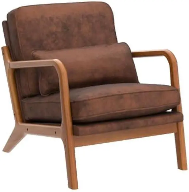 Alt view image 4 of 5 - Accent Chair for Living Room, Mid-Century Modern Upholstered Armchair with Pillow,Reading Arm Chair,Comfy Accent Chair for Bedroom