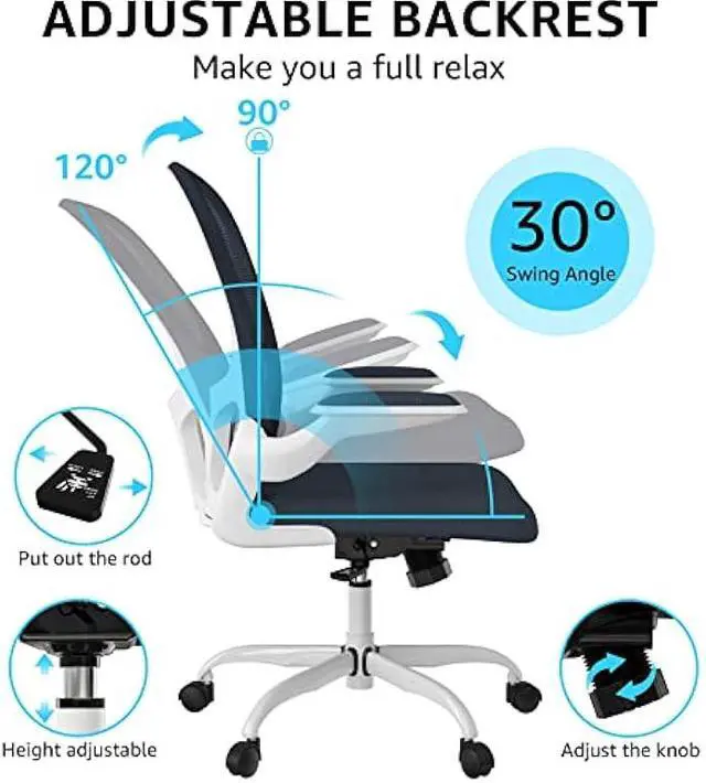 Alt view image 4 of 6 - Ergonomic Office Chair, Comfort Swivel Home Office Task Chair, Breathable Mesh Desk Chair, Lumbar Support Computer Chair with Flip-up Arms and Adjustable Height
