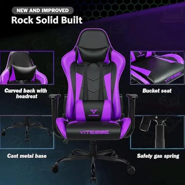 Alt view image 3 of 4 - VIT Ergonomic Gaming Chair for Teens, 330 lbs PC Computer Gamer Chair Adults, Racing Gaming Office Chair, Silla Gamer Height Adjustable Swivel Chair with Lumbar Support and Headrest