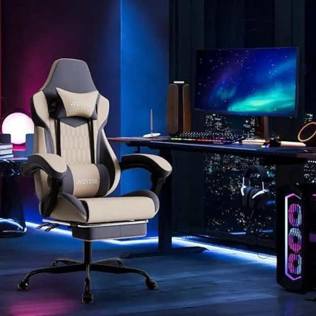 Alt view image 2 of 4 - Gaming Chair with Footrest, High Back Gaming Chairs PVC Leather Ergonomic Gamer Chair with Adjustable Headrest Lumbar Support Racing Style Video Gaming Chair for Office/Home (Grey)