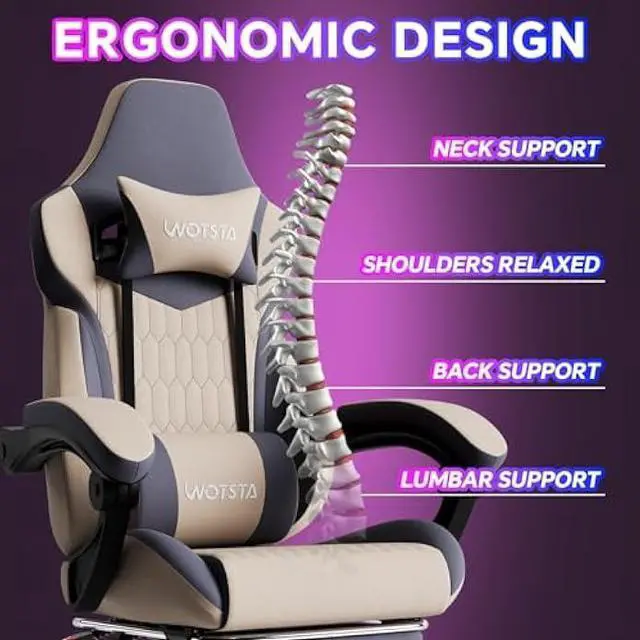 Alt view image 4 of 4 - Gaming Chair with Footrest, High Back Gaming Chairs PVC Leather Ergonomic Gamer Chair with Adjustable Headrest Lumbar Support Racing Style Video Gaming Chair for Office/Home (Grey)