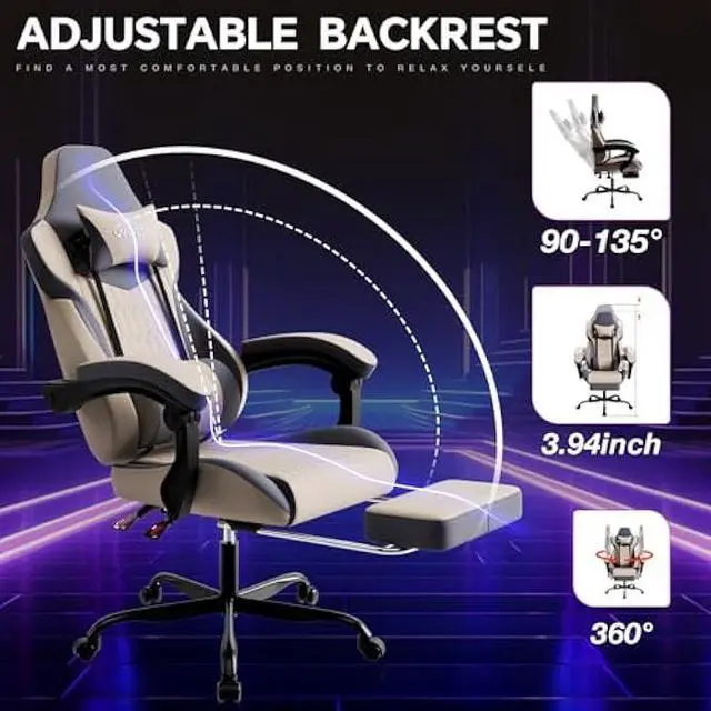Alt view image 3 of 4 - Gaming Chair with Footrest, High Back Gaming Chairs PVC Leather Ergonomic Gamer Chair with Adjustable Headrest Lumbar Support Racing Style Video Gaming Chair for Office/Home (Grey)