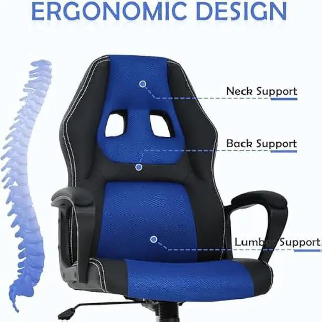 Alt view image 3 of 7 - Gaming Chair Massage Office Chair Ergonomic Video Game Chairs Adjustable Reclining Computer Chair with Lumbar Support Armrest Headrest Task Rolling Swivel Chair Game Chair for Adult Teen, Blue