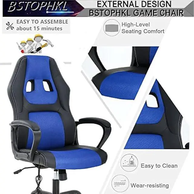 Alt view image 5 of 7 - Gaming Chair Massage Office Chair Ergonomic Video Game Chairs Adjustable Reclining Computer Chair with Lumbar Support Armrest Headrest Task Rolling Swivel Chair Game Chair for Adult Teen, Blue