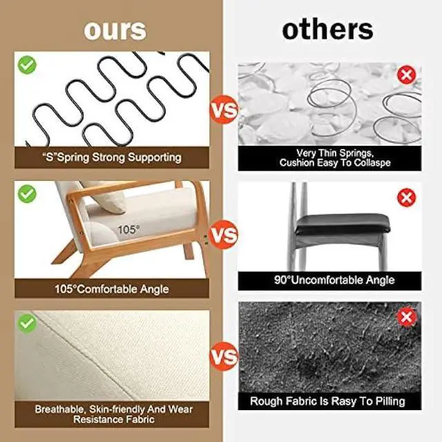 Alt view image 3 of 5 - WACASA Accent Chair, Mid-Century Modern Side Chairs for Living Room, Bedroom, Balcony, Reading Room, Deeper Sitting Chair with Pillow, Comfortable Armchair with Solid Wood Frame & Soft Cushion, Beige