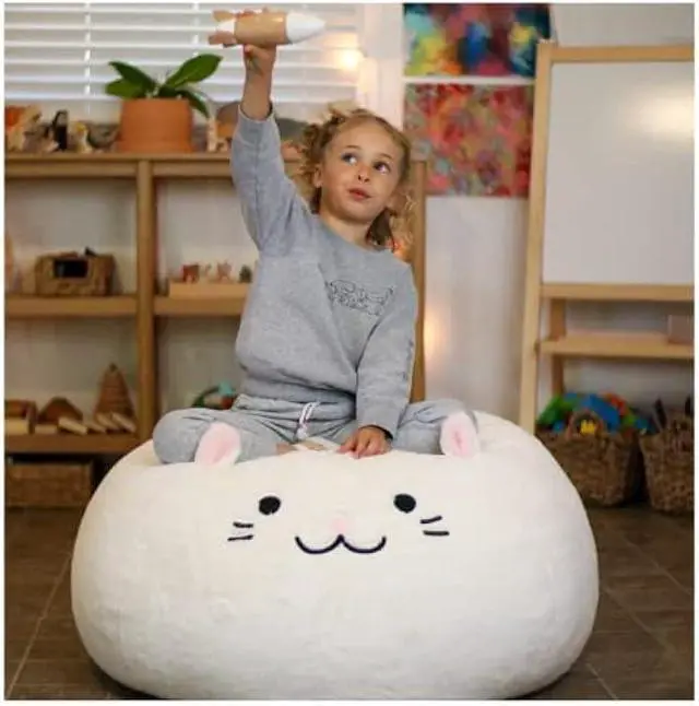Main image of Furry Bean Bag Cover, Faux Fur Bean Bag Chair Cover for Kids, Teens and Adults 32x32x18in (Pinky Cat)