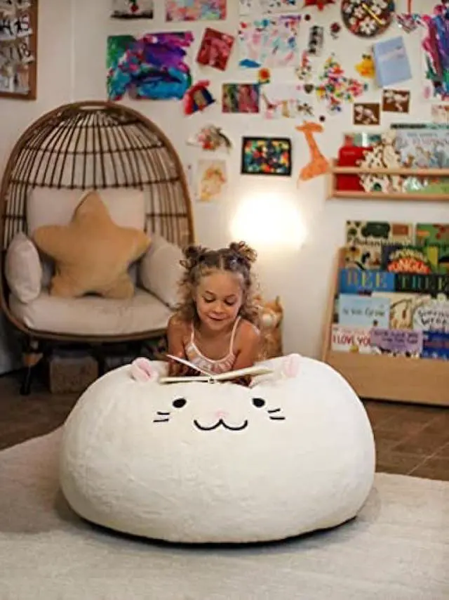 Alt view image 2 of 7 - Furry Bean Bag Cover, Faux Fur Bean Bag Chair Cover for Kids, Teens and Adults 32x32x18in (Pinky Cat)