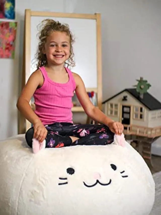 Alt view image 3 of 7 - Furry Bean Bag Cover, Faux Fur Bean Bag Chair Cover for Kids, Teens and Adults 32x32x18in (Pinky Cat)