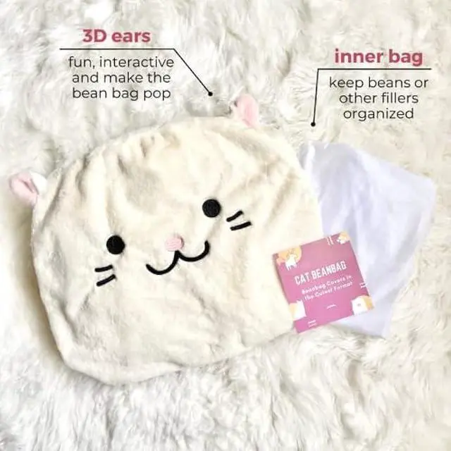 Alt view image 6 of 7 - Furry Bean Bag Cover, Faux Fur Bean Bag Chair Cover for Kids, Teens and Adults 32x32x18in (Pinky Cat)