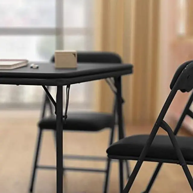 Alt view image 4 of 6 - HBCY Creations 5 Piece Kid's Folding Table and Chairs Set - Black Design - Lightweight & Portable - Safety Lock Feature - Seating for 4