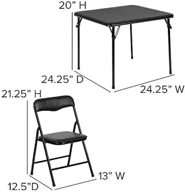 Alt view image 2 of 6 - HBCY Creations 5 Piece Kid's Folding Table and Chairs Set - Black Design - Lightweight & Portable - Safety Lock Feature - Seating for 4