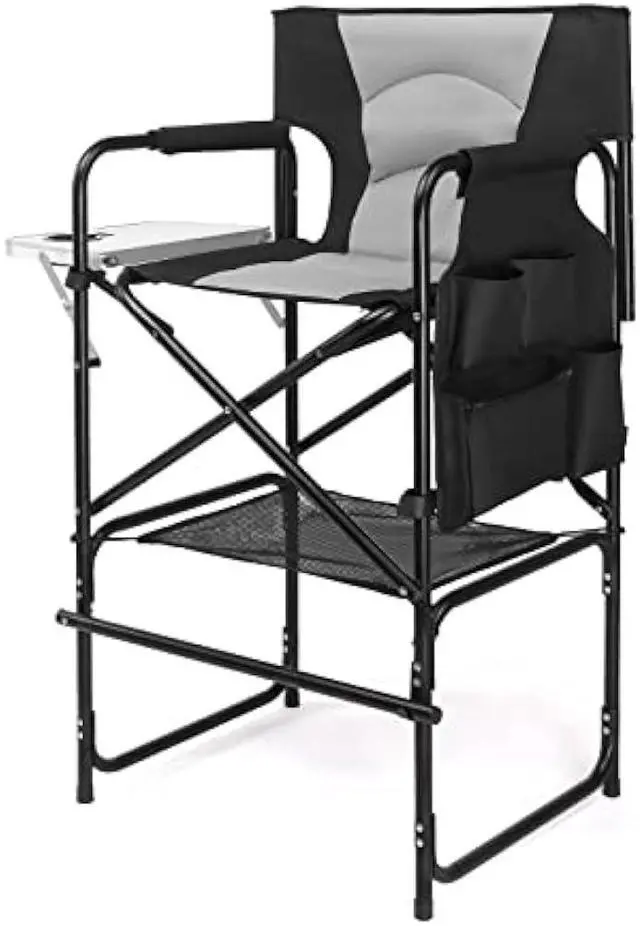 Main image of mefeir Extra Tall-30.7'' Professional Makeup Artist Director Chair Bar Height, Portable Folding Design with Side Table & Storage Bag, Heavy-Duty Steel Frame (300 lbs Capacity), 45.7'' Tall
