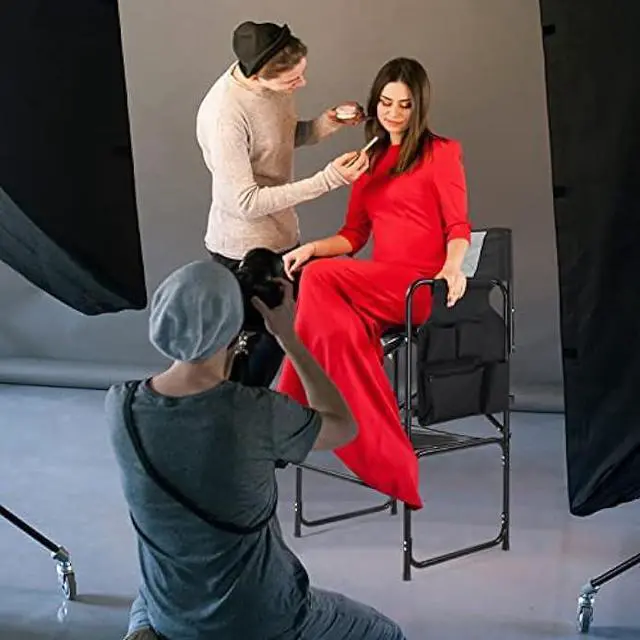 Alt view image 2 of 6 - mefeir Extra Tall-30.7'' Professional Makeup Artist Director Chair Bar Height, Portable Folding Design with Side Table & Storage Bag, Heavy-Duty Steel Frame (300 lbs Capacity), 45.7'' Tall