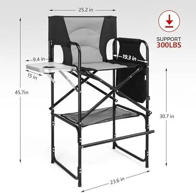 Alt view image 3 of 6 - mefeir Extra Tall-30.7'' Professional Makeup Artist Director Chair Bar Height, Portable Folding Design with Side Table & Storage Bag, Heavy-Duty Steel Frame (300 lbs Capacity), 45.7'' Tall