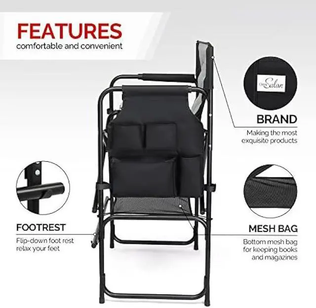 Alt view image 4 of 6 - mefeir Extra Tall-30.7'' Professional Makeup Artist Director Chair Bar Height, Portable Folding Design with Side Table & Storage Bag, Heavy-Duty Steel Frame (300 lbs Capacity), 45.7'' Tall
